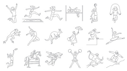 Obraz premium Sports and Activities Line Art: People Jumping, Dancing, and Playing