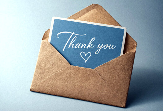 Handwritten thank you card in a brown envelope showing gratitude and appreciation message