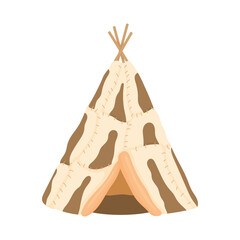 Cute hand drawn teepee tent illustration in flat cartoon style, traditional camping shelter isolated on white background © Makarova Asel