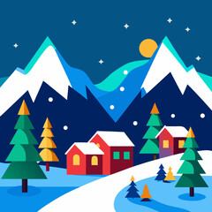 Fototapeta premium Christmas Mountain Resort Winter Landscape