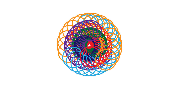Abstract circular geometric pattern with red and orange intersecting lines