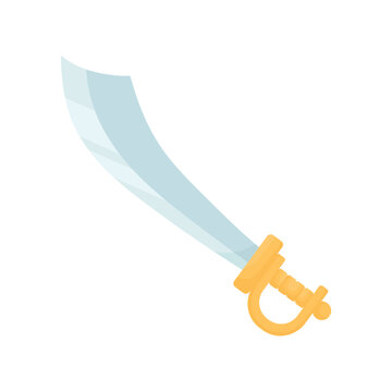 Pirate cutlass isolated on white background, vintage curved sword weapon for nautical adventure, fantasy gaming and pirate designs