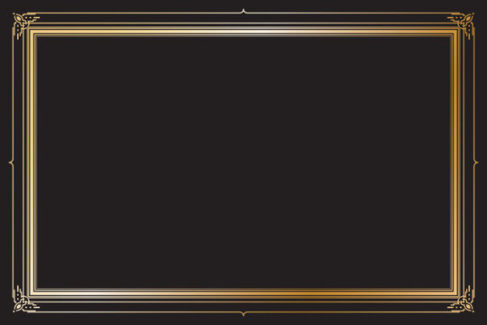 Elements of oriental frames. Gradient gold on black background. Rectangle lines border chinese style. Design print for greeting cards, wedding invitations, restaurant menu, royal certificates. 9
