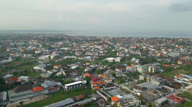 Seminyak Legian Back Blocks Neighborhood Bali Indonesia Cloudy Morning Drone High Angle 4K 60FPS