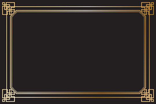 Elements of oriental frames. Gradient gold on black background. Rectangle lines border chinese style. Design print for greeting cards, wedding invitations, restaurant menu, royal certificates. 14

