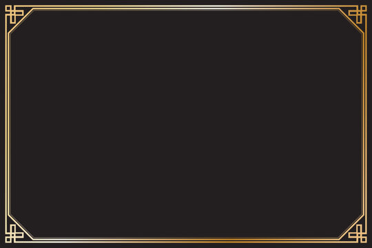 Elements of oriental frames. Gradient gold on black background. Rectangle lines border chinese style. Design print for greeting cards, wedding invitations, restaurant menu, royal certificates. 13
