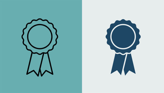 Clean professional award ribbon icons shown in both minimalist outline and solid dark blue versions.