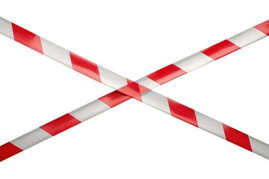 Two red and white striped barrier tapes forming an X