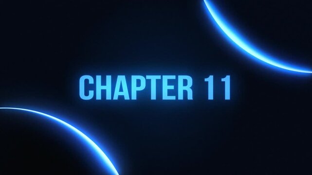 Futuristic chapter 11 title reveal featuring glowing blue text, dynamic energy circles, and a dark space background.