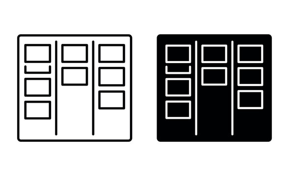 Kanban board layout icon set in black and white styles for project management workflow.