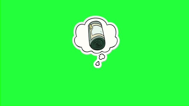 Rolled money thought bubble animation green screen finance concept 