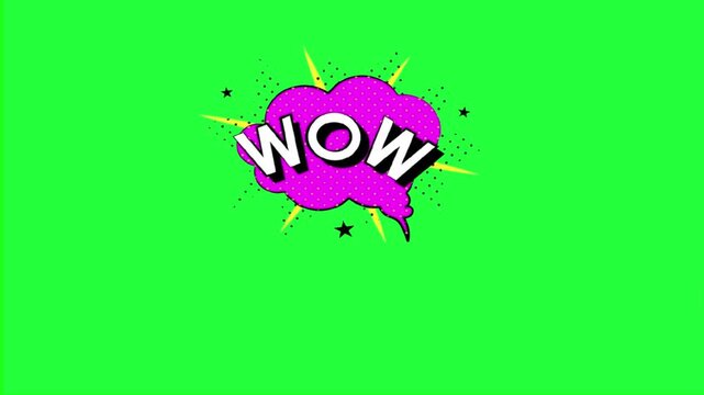 Comic book style wow explosion speech bubble animation on green