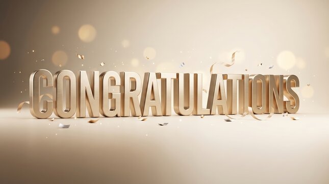 Elegant Gold Congratulations 3D Typography with Celebration Confetti