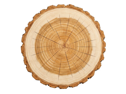 Natural round cross section of a wooden tree log
