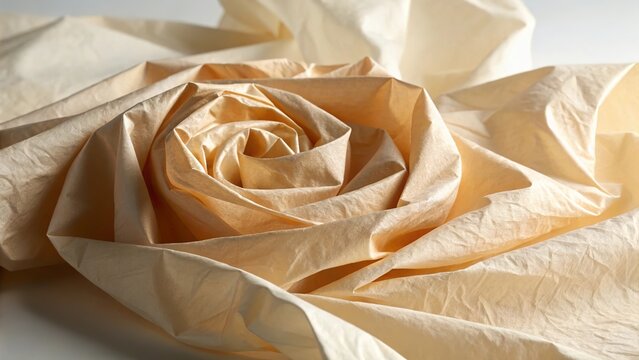 Crumpled paper texture with soft warm beige tones subtle wrinkles and elegant surface.