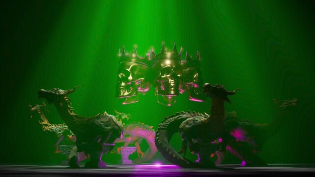 Surreal Neon Green and Purple VJ Loop of Ancient Carved Sanctuary Corridor
