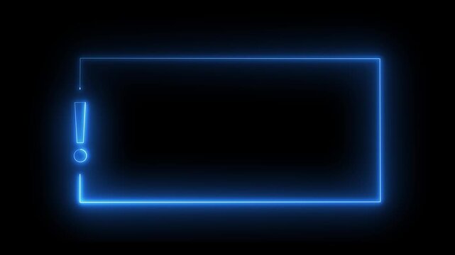 neon Minimal Warning Frame with Exclamation Mark and Copy space animation icon with a black screen . Exclamation mark frame for quizzes and FAQs. Game announcement message animation 4k