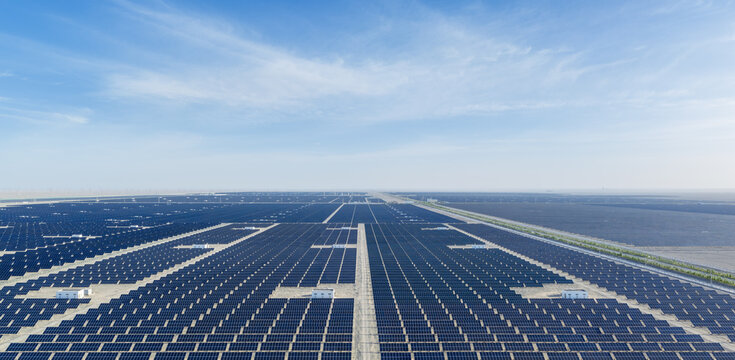 Vast Solar Power Station on Gobi Desert in Dunhuang Photovoltaic Industrial Park