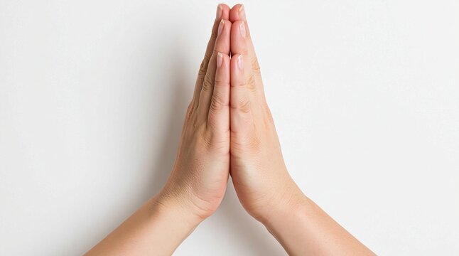Hands held together in a gesture of prayer for meditation gratitude and faith