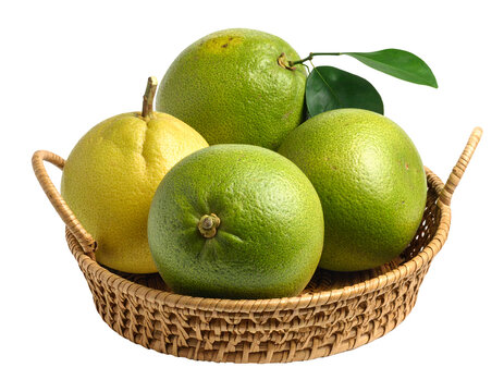 pomelo in a bamboo basket isolated on transparent png