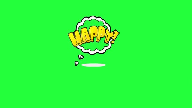 Comic book style happy thought bubble animation with green screen 