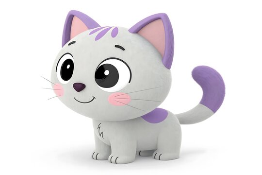 Cute cartoon cat with purple markings sitting