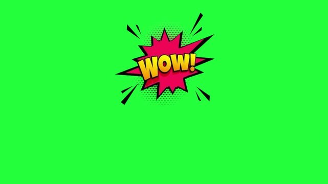 Comic book style wow explosion animation with green screen 