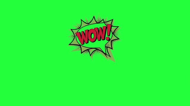 Comic book explosion speech bubble w o w text animation green 