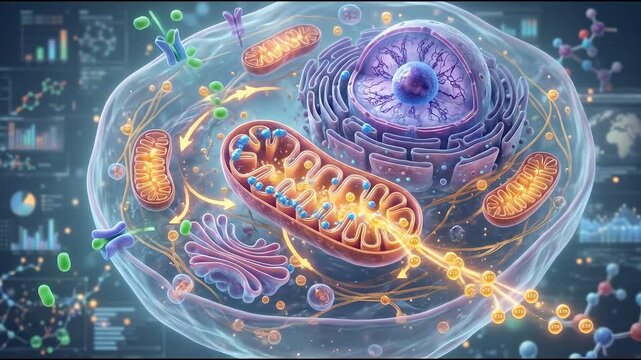 Bioenergetics concept ,Cell mitochondrion nucleus organelle molecular biology respiration energy membrane cytoplasm biochemical