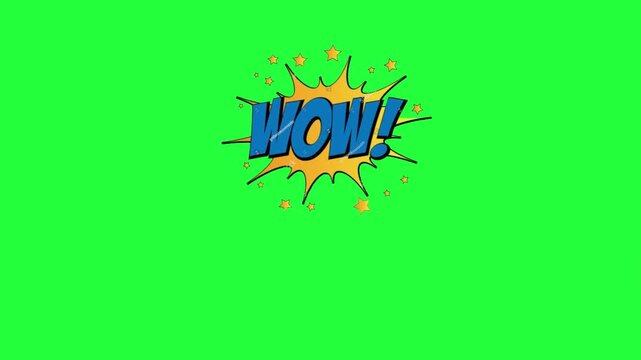 Comic book style wow explosion burst with stars on green screen