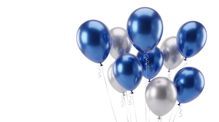 Group of shiny blue and silver balloons metallic isolated on png transparent background © PNG Studio 99