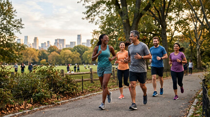 Fototapeta premium Diverse runners jogging in park