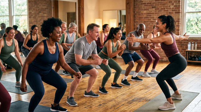 Adults group exercise class in studio
