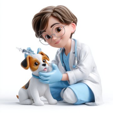 Veterinarian Gives Vaccine to Small Dog With Care