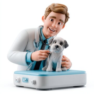 Veterinarian Examines Small Dog in Friendly Clinic