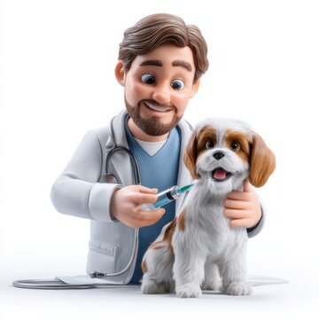 Veterinarian Gives Vaccine to Small Dog With Care