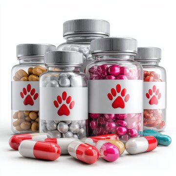 Pet Medicine Bottles With Pills and Capsules