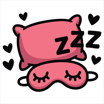 Creative artistic visual of sketch artwork soft pink endearing girlish pillow sleep mask zzzz text hearts relaxing sleeping drawn in cartoon style perfect for creative projects
