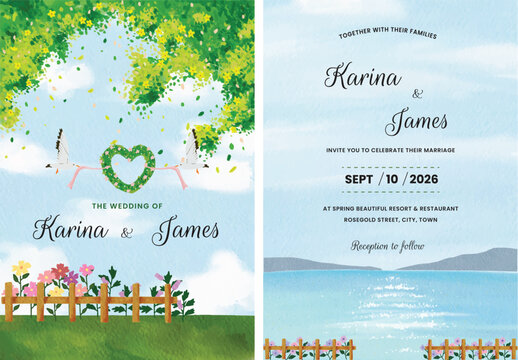 Watercolor painting wedding invitation card prev