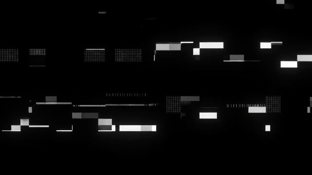 Digital pixelated glitch and data corruption overlay animation on black background.