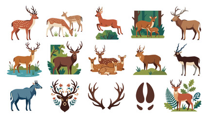 Fototapeta premium Deer Family Flat Illustration Vector Set
