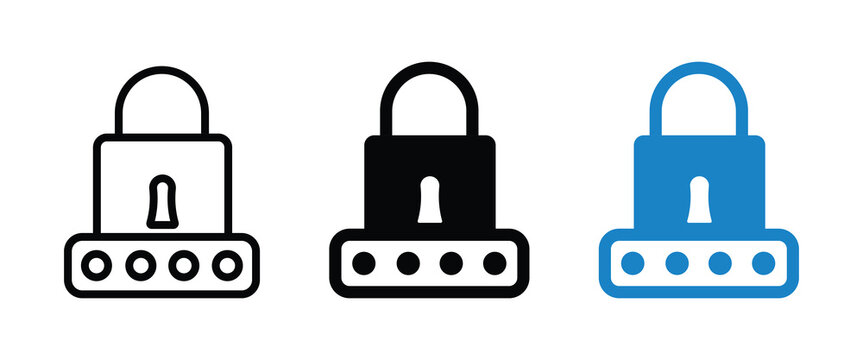 Padlock Security Icon Set with Keyhole and Circular Base Designs for Digital Privacy Protection Concepts.  Pin code icon.