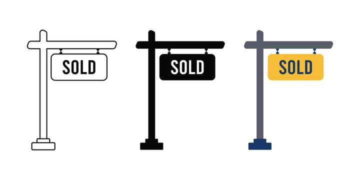 Sold Property Sign Icon Set. Real Estate Yard Signs for Home Sales and Marketing symbol vector illustration.