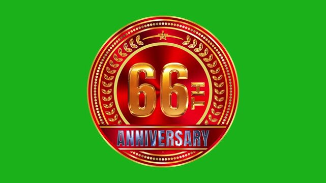 66th anniversary elegant gold award emblem with dark red ruby stone finish and sharp rim illumination on green screen 4k video