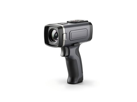 Professional handheld infrared thermal imaging camera isolated on a white background.