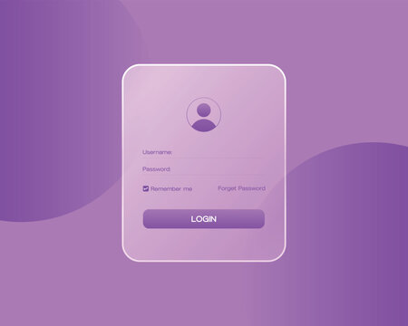 Glass effect login form with user profile icon and purple background