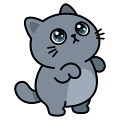 Fototapeta premium Cute Grey Kitten Standing Looking Up Cartoon Cat Illustration