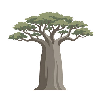 Illustration of a Baobab Tree with Wide Trunk and Sparse Foliage