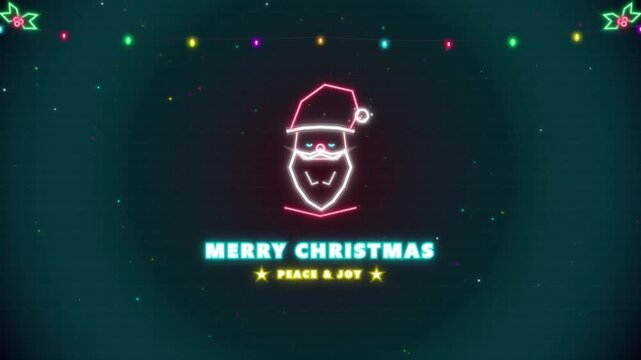 Animated santa claus neon sign flickering on dark background festive motion graphics.
