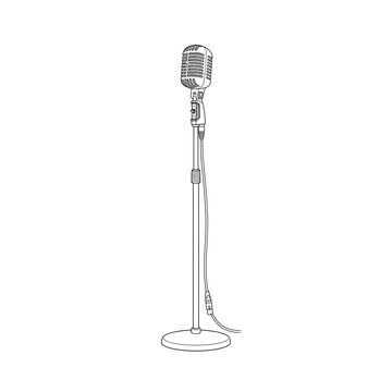 Vintage Style Microphone on Stand Line Art | Classic Recording & Performance Icon